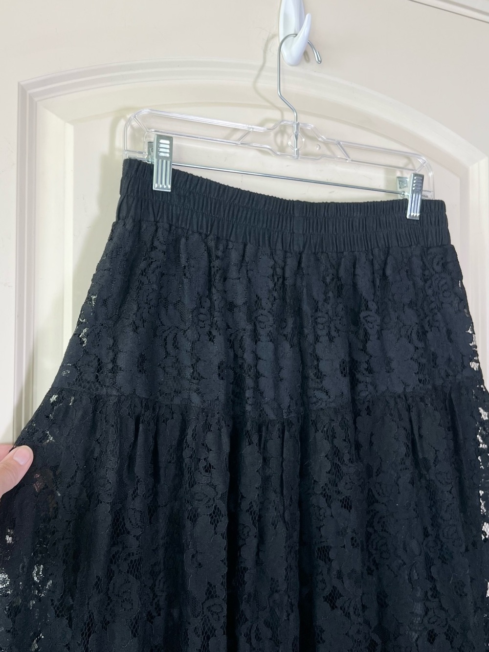 Vintage Cristina Maxx Black Lace Maxi Skirt Side Slit Lined Scallop Trim Large - Picture 5 of 11